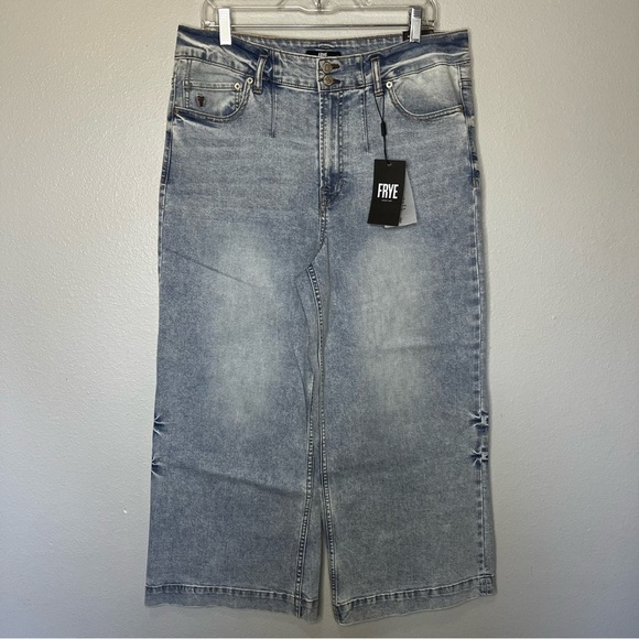 Frye Carly Crop Wide Leg Denim Jeans Women 30 Light wash Blue Highrise NWT - Picture 1 of 12